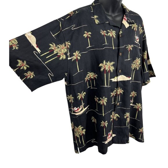 Hilo Hattie Men Hawaiian Shirt Medium M Black Tropical Palm Tree Silk X-Mas EUC - Picture 4 of 8